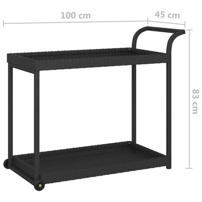 vidaXL Bar Cart Black 100x45x83 cm Poly Rattan