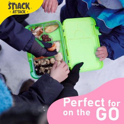 Snack Attack Bento Box or Lunch Box for Kids 4 & 6 Convertible Compartments | Portion Lunch Box | Food Graded Materials BPA FREE & LEAK PROOF| Made of Triton (Dino X Green)