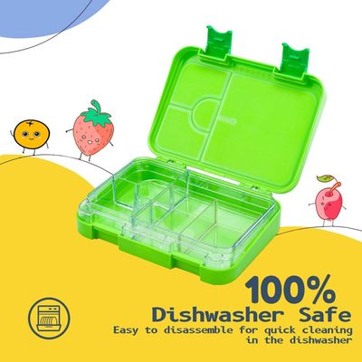 Snack Attack Bento Box or Lunch Box for Kids 4 & 6 Convertible Compartments | Portion Lunch Box | Food Graded Materials BPA FREE & LEAK PROOF| Made of Triton (Dino X Green)