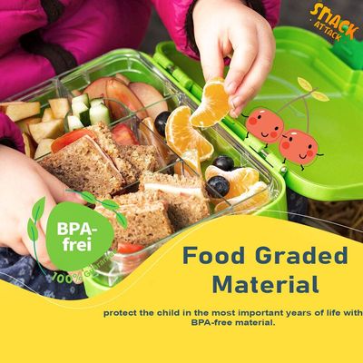 Snack Attack Bento Box or Lunch Box for Kids 4 & 6 Convertible Compartments | Portion Lunch Box | Food Graded Materials BPA FREE & LEAK PROOF| Made of Triton (Dino X Green)