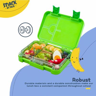 Snack Attack TM Lunch Box for kids school Bento Lunch Box Mumbai Green Football children Boys, Girls, Toddlers | 4/6 Convertible Compartments| BPA FREE| LEAKPROOF| Dishwasher Safe | Back to School