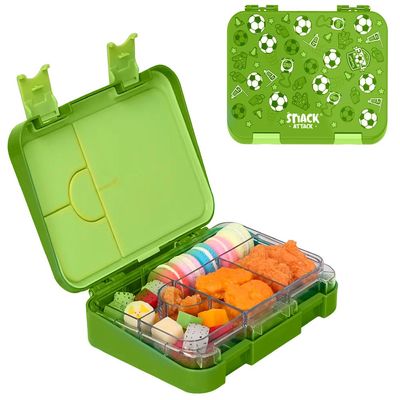 Snack Attack TM Lunch Box for kids school Bento Lunch Box Mumbai Green Football children Boys, Girls, Toddlers | 4/6 Convertible Compartments| BPA FREE| LEAKPROOF| Dishwasher Safe | Back to School