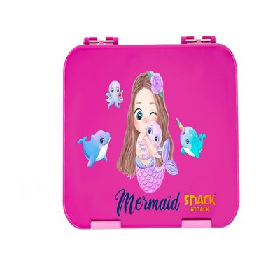 Snack Attack Bento Box or Lunch Box for Kids 4 & 6 Convertible Compartments | Portion Lunch Box | Food Graded Materials BPA FREE & LEAK PROOF| Made of Triton(Neptune Blue) (Purple Mermaid)