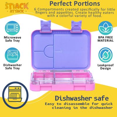 Snack Attack Bento Box or Lunch Box for Kids 4 & 6 Convertible Compartments | Portion Lunch Box | Food Graded Materials BPA FREE & LEAK PROOF| Made of Triton(Neptune Blue) (Pink Unicorn Solo)