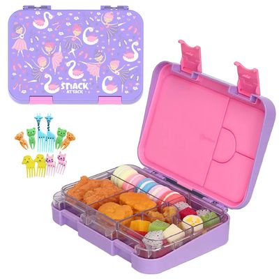 Snack Attack TM Bento Lunch Box for kids Lilac Purple Ballerina Color for Kids| 4/6 Convertible Compartments BPA FREE LEAKPROOF Dishwasher Safe Back to School Season for children Boys Girls Toddlers