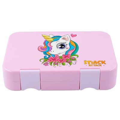 Snack Attack TM Bento Lunch Box for kids Pink Unicorn Color for Kids| 4or6 Convertible Compartments BPA FREE LEAKPROOF Dishwasher Safe Back to School Season for children Boys Girls Toddlers