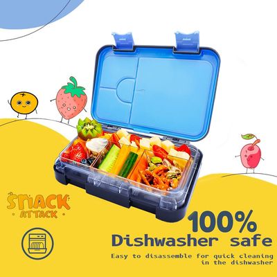 Snack Attack Lunch Box for kids School Gray & Red, Bento Lunch Box l 4/6 Convertible Compartments | BPA FREE & LEAK PROOF| (Blue Portofino)