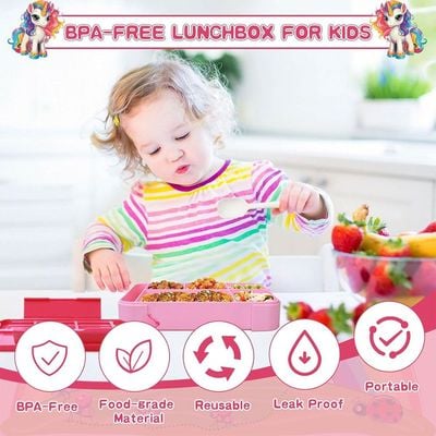 Lunch box for kids school Bento box style, Lunch Box with 5 Compartments Cutlery Set, Leak-Proof Bento Box Snack Boxes for Kids Adults School, Picnic, Trips (Pink) 1330 ML