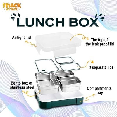 Lunch box for kids school Bento box style, Lunch Box with 5 Compartments Cutlery Set, Leak-Proof Bento Box Snack Boxes for Kids Adults School, Picnic, Trips (Green) 1330 ML