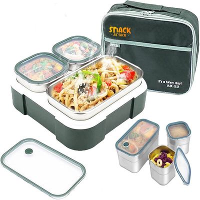 Lunch box for kids school Bento box style, Lunch Box with 5 Compartments Cutlery Set, Leak-Proof Bento Box Snack Boxes for Kids Adults School, Picnic, Trips (Green) 1330 ML