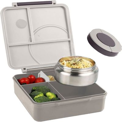 Snack Attack Bento Lunch Box for Kids school with 9.7oz Soup thermos, Leak-proof Lunch Containers with 5 Compartment, thermos Food Jar, Food Containers for School Gray Unicorn Hug color