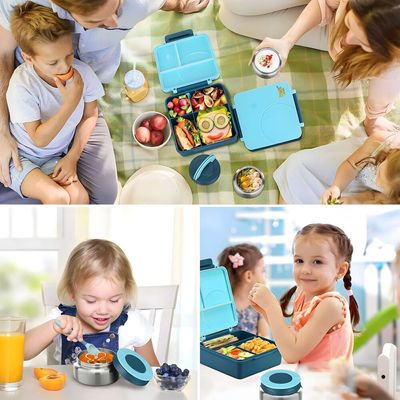 Snack Attack Bento Lunch Box for Kids school with 9.7oz Soup thermos, Leak-proof Lunch Containers with 5 Compartment, thermos Food Jar, Food Containers for School Blue color