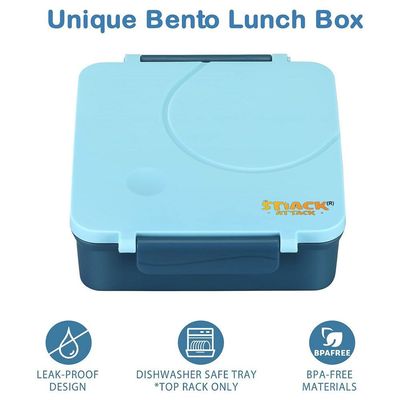 Snack Attack Bento Lunch Box for Kids school with 9.7oz Soup thermos, Leak-proof Lunch Containers with 5 Compartment, thermos Food Jar, Food Containers for School Blue color