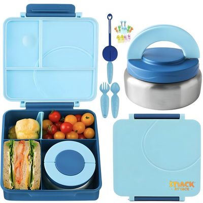 Snack Attack Bento Lunch Box for Kids school with 9.7oz Soup thermos, Leak-proof Lunch Containers with 5 Compartment, thermos Food Jar, Food Containers for School Blue color