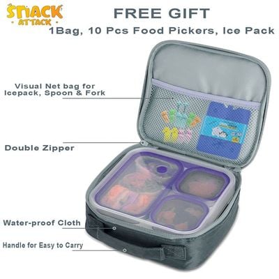 Snack Attack TM Lunch Box for kids School Bento Box Stainless Steel for Adults Tiffin – 720ML 3-Compartments Leak proof with Insulated Lunch Bag |BPA Free (Green, Stainless Steel)