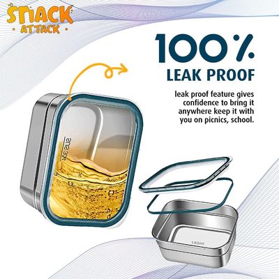 Snack Attack TM Lunch Box for kids School Bento Box Stainless Steel for Adults Tiffin – 720ML 3-Compartments Leak proof with Insulated Lunch Bag |BPA Free (Green, Stainless Steel)