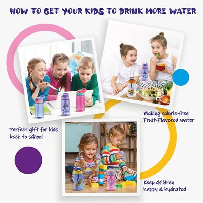 Kids Water Bottle with Straw, BPA Free, Rotating Design, Great for Toddlers and Preschoolers (Blue Space)