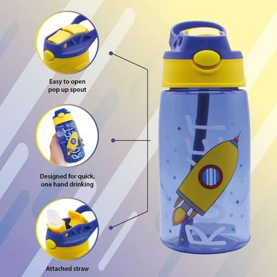 Kids Water Bottle with Straw, BPA Free, Rotating Design, Great for Toddlers and Preschoolers (Blue Space)