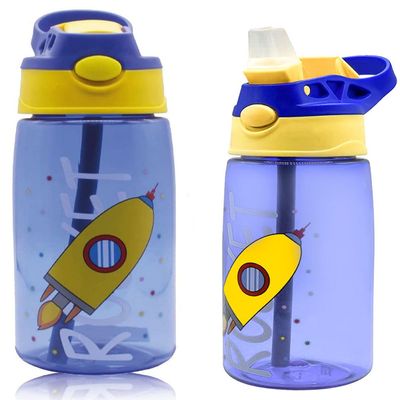 Kids Water Bottle with Straw, BPA Free, Rotating Design, Great for Toddlers and Preschoolers (Blue Space)