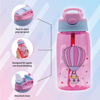 Kids Water Bottle with Straw, BPA Free, Rotating Design, Great for Toddlers and Preschoolers (Pink Baloon)