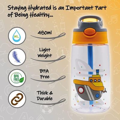 Kids Water Bottle with Straw, BPA Free, Rotating Design, Great for Toddlers and Preschoolers (Orange Ship)