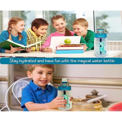 Kids Water Bottle with Straw, BPA Free, Rotating Design, Great for Toddlers and Preschoolers (Sea Horse)
