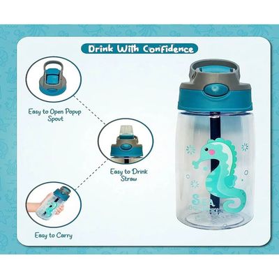 Kids Water Bottle with Straw, BPA Free, Rotating Design, Great for Toddlers and Preschoolers (Sea Horse)