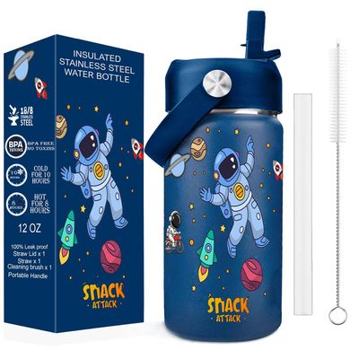SA Kids Water Bottle for School Insulated water bottle with Straw Lid, Kids water bottle stainless steel, Double Wall, Baby water bottle, Steel water bottle (Blue Astro)