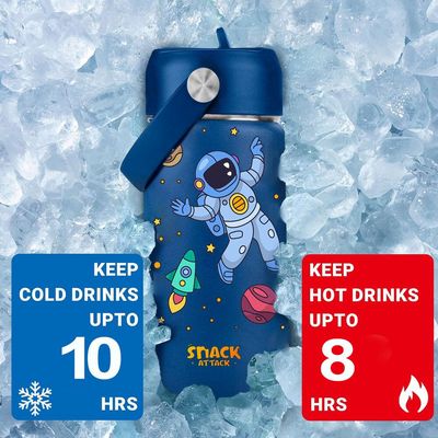 SA Kids Water Bottle for School Insulated water bottle with Straw Lid, Kids water bottle stainless steel, Double Wall, Baby water bottle, Steel water bottle (Blue Astro)
