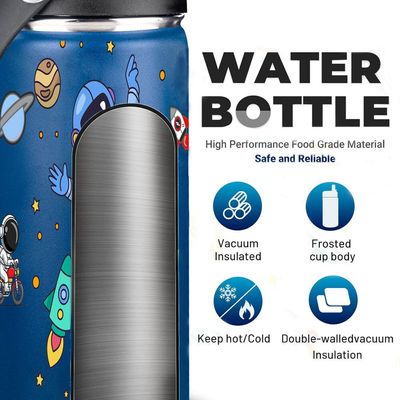 SA Kids Water Bottle for School Insulated water bottle with Straw Lid, Kids water bottle stainless steel, Double Wall, Baby water bottle, Steel water bottle (Blue Astro)