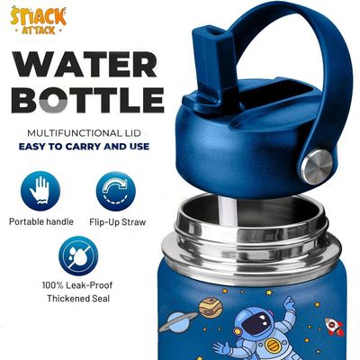 SA Kids Water Bottle for School Insulated water bottle with Straw Lid, Kids water bottle stainless steel, Double Wall, Baby water bottle, Steel water bottle (Blue Astro)