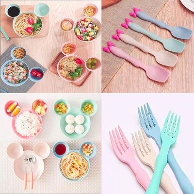 Snack attack Minnie Mouse Plates in Cream color with Spoon & Fork perfect for kids, parties or Disney themed event made with Wheat Straw Bringing fun and sustainability to the table (Cream)