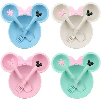 Snack attack Minnie Mouse Plates in Cream color with Spoon & Fork perfect for kids, parties or Disney themed event made with Wheat Straw Bringing fun and sustainability to the table (Cream)