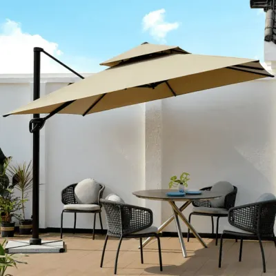 Sunshade Aluminium Garden Umbrella with Rotating Handle Stylish Outdoor Patio Decor and UV-Resistant Canopy (Khaki)