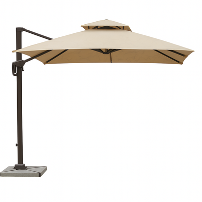 Sunshade Aluminium Garden Umbrella with Rotating Handle Stylish Outdoor Patio Decor and UV-Resistant Canopy (Khaki)