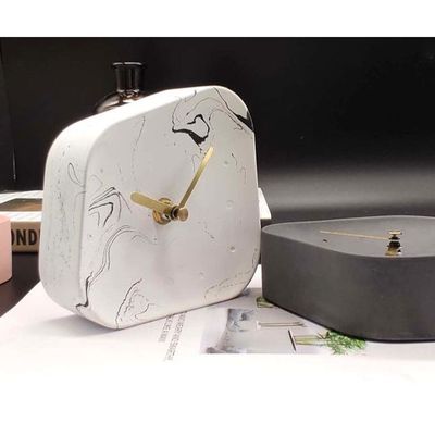 Abstruse Marble Table Clock Ink White