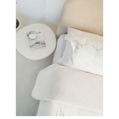 Duvet Cover Set Super King Size 240 x 270 cm Cotton Sateen 500-Thread-Count- Blossom Whisper With Embroidery