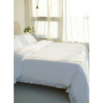 Duvet Cover Set Queen Size 224 x 224 cm Cotton Sateen 500-Thread-Count- Blossom Whisper With Embroidery