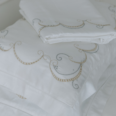Duvet Cover Sets Filigree Swirl - Cotton Sateen 500-Thread-Count With Embroidery Super King Size 240 x 270 cm