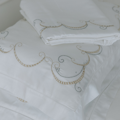 Duvet Cover Sets Filigree Swirl - Cotton Sateen 500-Thread-Count With Embroidery Queen Size 224 x 224 cm