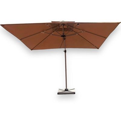 Wooden Twist Sunshade Aluminium Garden Umbrella with Rotating Handle Stylish Outdoor Patio Decor and UV-Resistant Canopy Beige 3 x 4 Meter