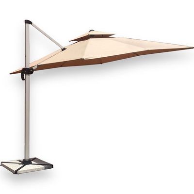 Wooden Twist Sunshade Aluminium Garden Umbrella with Rotating Handle Stylish Outdoor Patio Decor and UV-Resistant Canopy Beige 3 x 4 Meter