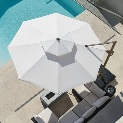 Sunshade Aluminium Garden Water Base Round Umbrella with Rotating Handle Stylish Outdoor and UV-Resistant Canopy (White) 3 x 3 Meter