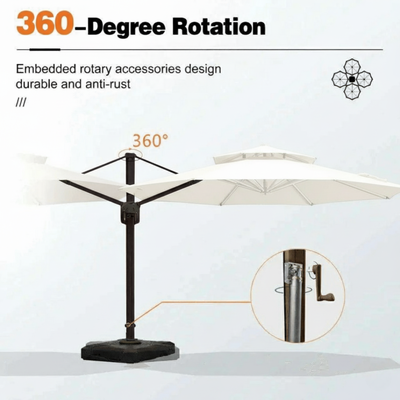 Sunshade Aluminium Garden Water Base Round Umbrella with Rotating Handle Stylish Outdoor and UV-Resistant Canopy (White) 3 x 3 Meter