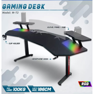 Gaming Desk Table With RGB light, Computer Desk, Cup Holder and Headphone Hook Gamer Workstation Game Table -MT-2