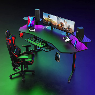 Gaming Desk Table With RGB light, Computer Desk, Cup Holder and Headphone Hook Gamer Workstation Game Table -MT-2