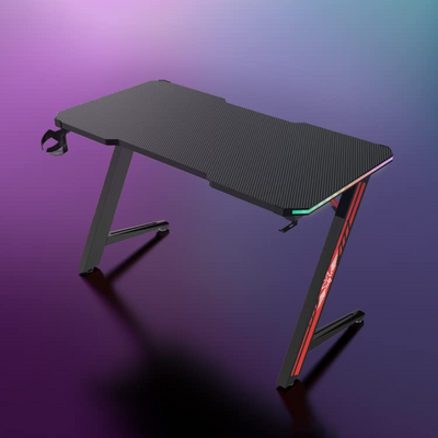 Gaming Desk Table With RGB light, Computer Desk, Cup Holder and Headphone Hook Gamer Workstation Game Table - ZS2