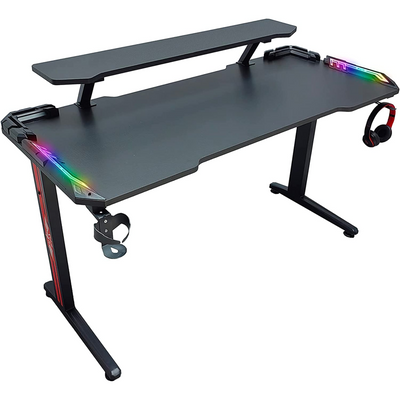 Gaming Desk Table With RGB light, Computer Desk, Cup Holder and Headphone Hook Gamer Workstation Game Table - TD2