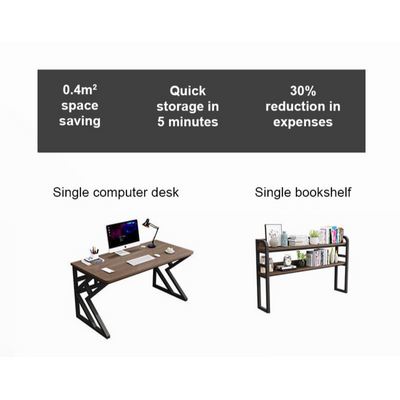 Industrial Computer Desk, Metal and Wood Home Office Desk with Storage Shelves - Black