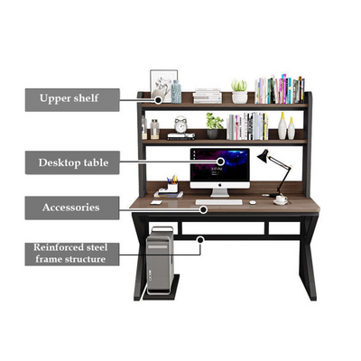 Industrial Computer Desk, Metal and Wood Home Office Desk with Storage Shelves - Black